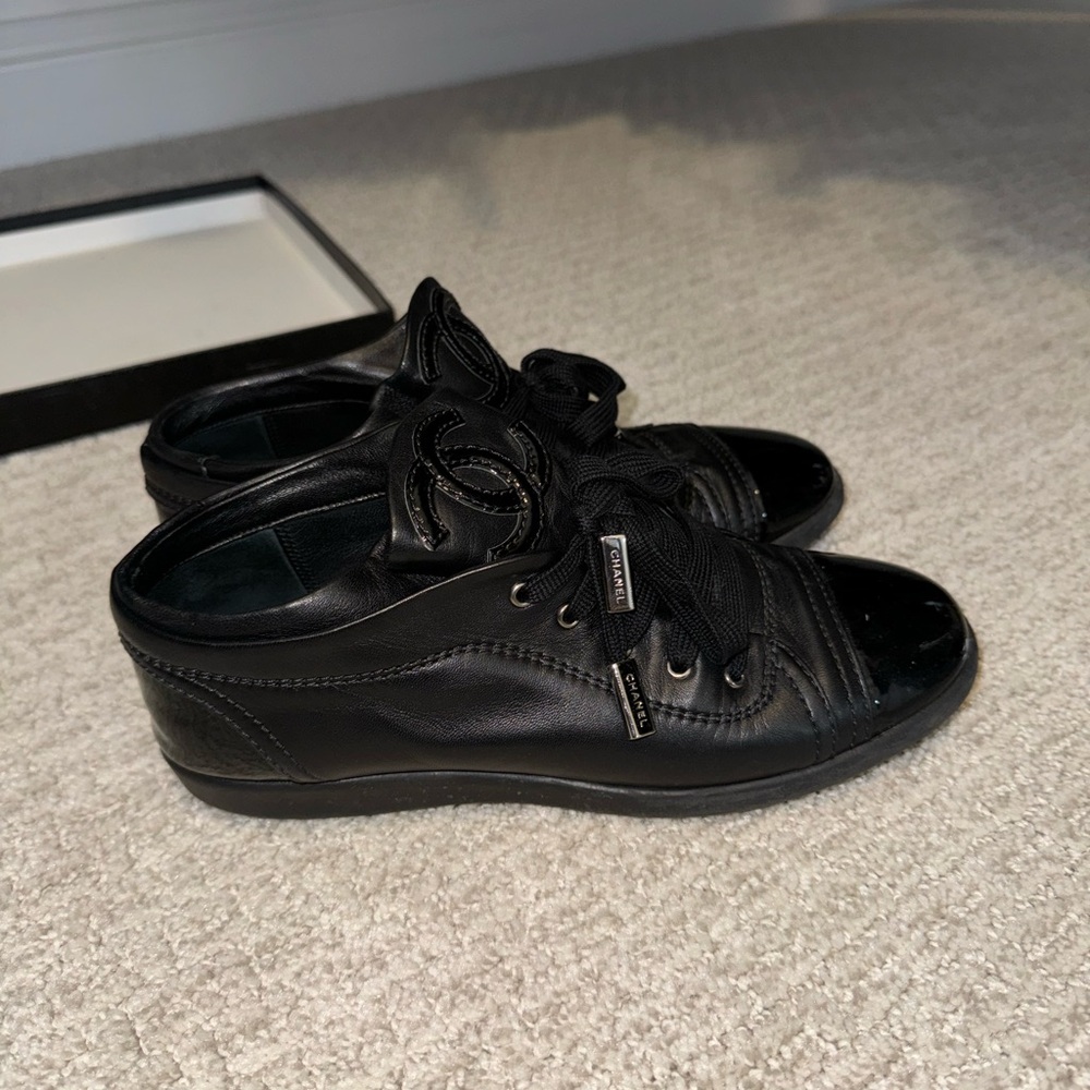 Chanel Black Leather Sneakers